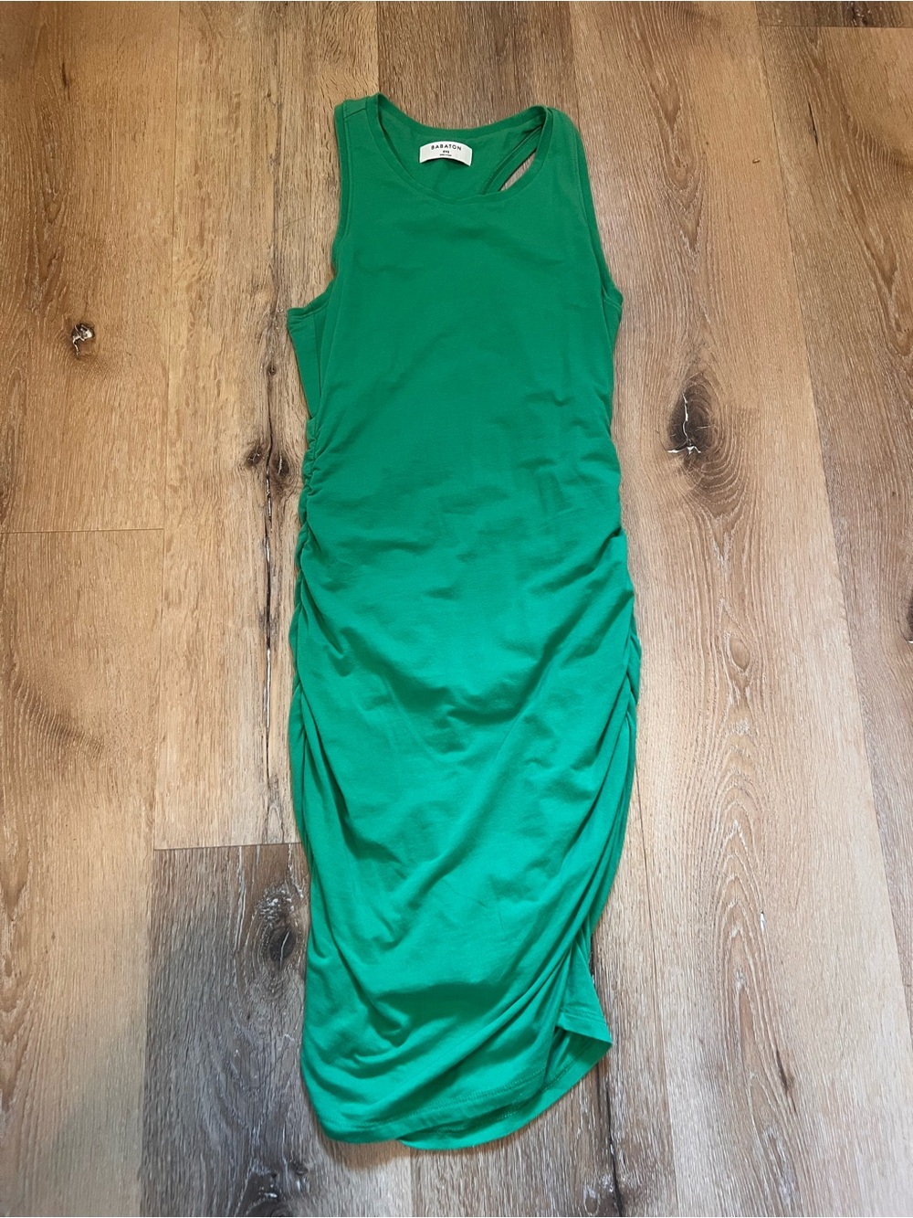 Babaton 2XS  Green Ruched Midi Dress with lining